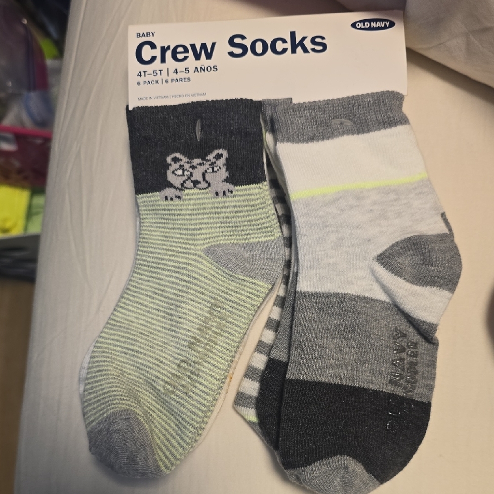 Old Navy Baby Crew Socks - Gray & Light Green (6-Pack)